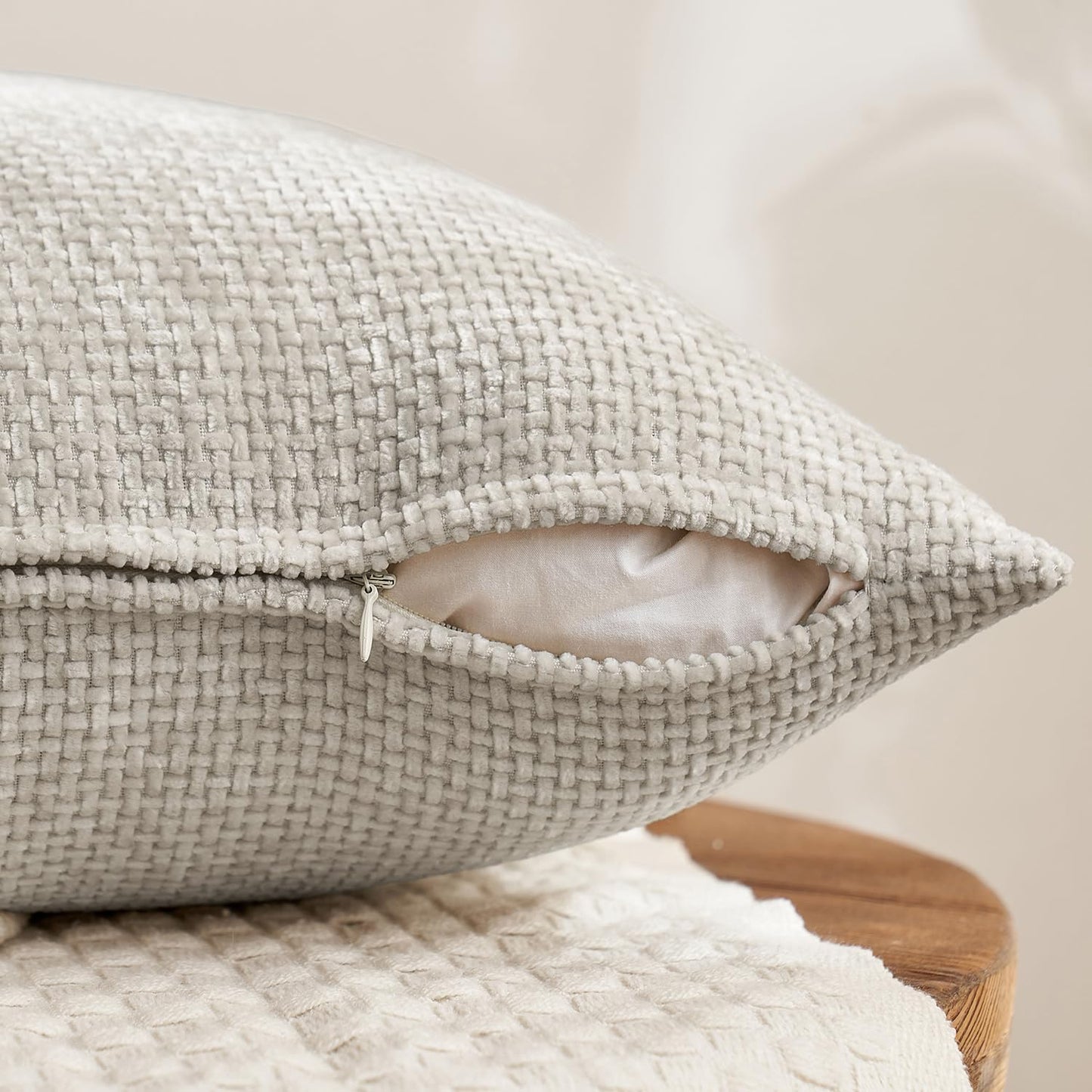 MIULEE Pack of 4 Couch Throw Pillow Covers 18x18 Inch Neutral Soft Decorative Chenille Pillow Covers Farmhouse Boho Cushion Covers for Mid Century Modern Spring Home Decor Sofa Bedroom Living Room