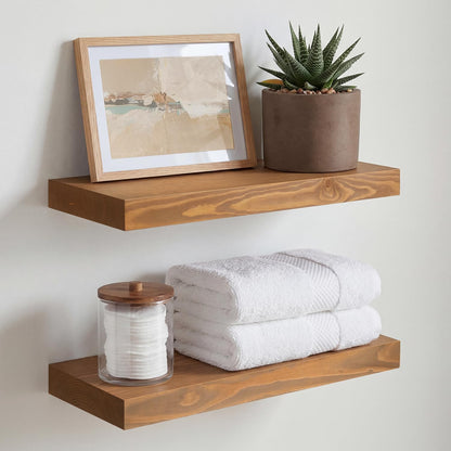 Homeforia 24 inch Natural Floating Shelf, High End Solid Real Wood 24inch Small Floating Shelves for Wall Mounted, Natural Wooden Floating Shelves, Heavy Duty Bracket, 24 X 6.5 X 1.75 in, Set of 2