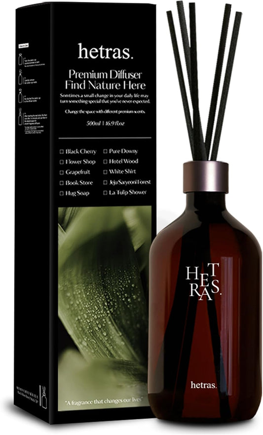 hetras Premium Reed Diffuser Set 16.9 fl.oz. 2 Pack | Hotel Wood - Woody & Musk Scent | Large Luxury Home Fragrance with 10 Reed Sticks | Decor for Home & Office | Gift for Loved Ones