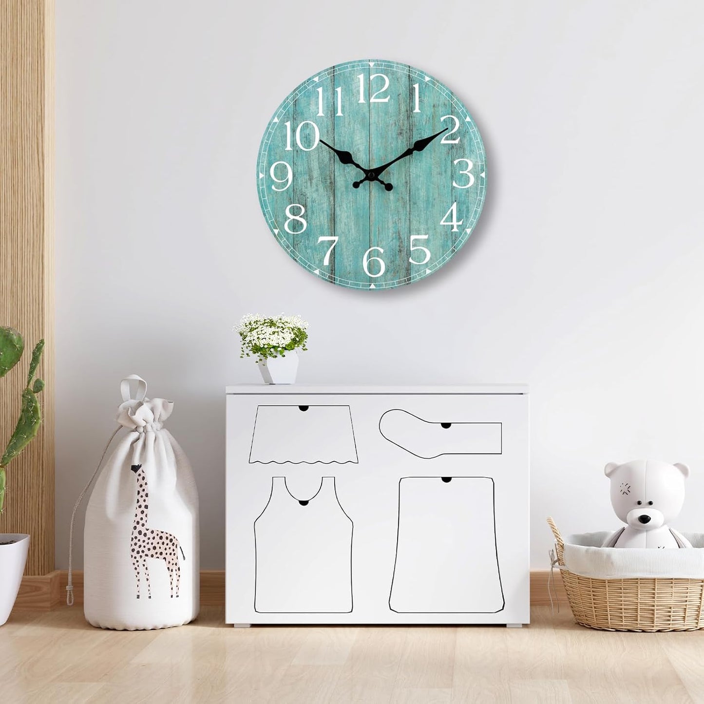 Wall Clock, Rustic Wall Clocks Battery Operated Silent Non Ticking, Country Round Wooden Clocks Farmhous Wall Decorative for Kitchen, Bathroom, Living Room (Gray 8 Inch)