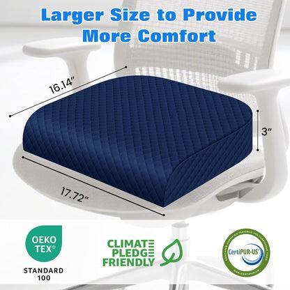Seat Cushion, Memory Foam Chair Pad for Sciatica & Hip Pain Relief, Non-Slip Cushion for Office, Home, Car, Large Desk Chair Cushion, Washable Cover & Handle, Large, Black