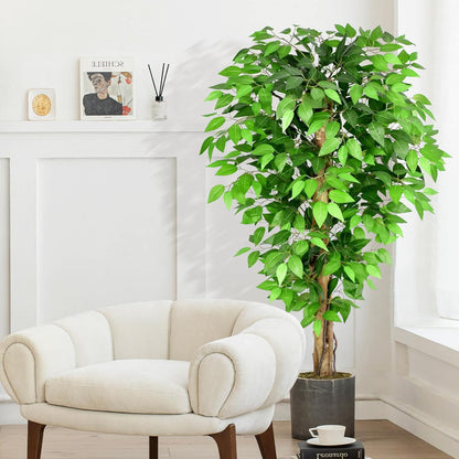 7ft Large Ficus Artificial Trees with Natural Curved Trunks, 84" Tall Lush Faux Tree for Home Decor Indoor, Green Lifelike Fake Ficus Tree Artificial Plants in Pot
