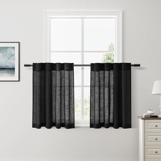 Cream Linen Back Tab Curtains 84 Inch Length for Living Room 2 Panel Set Neutral Modern Farmhouse Window Privacy Semi Sheer Linen Drapes Rustic Pinch Pleated Look Curtain Natural Ivory Colored - Colors C