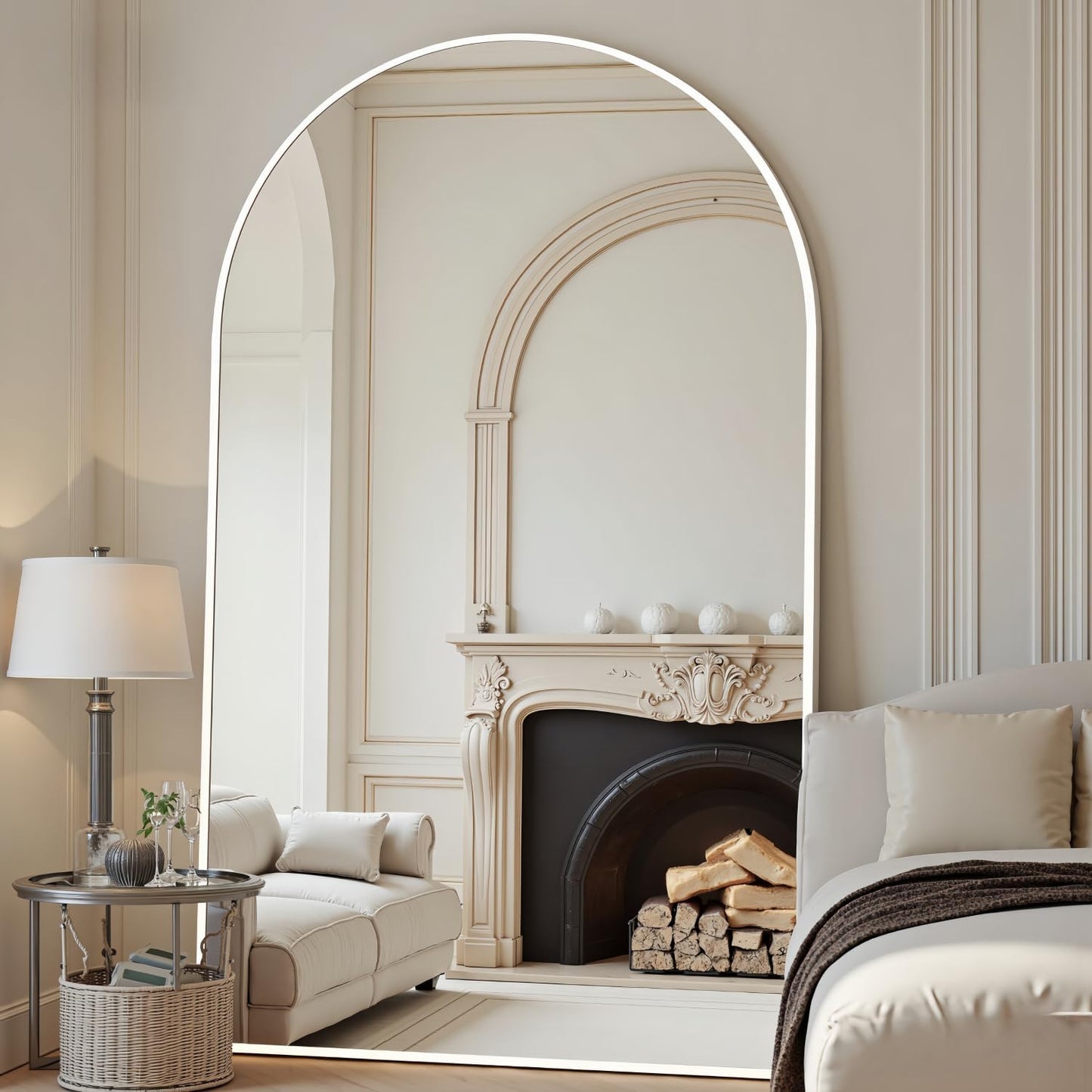 Dewfig Arched Full Length Mirror, 76"x34" Large Floor Mirror, Full Body Mirrors for Leaning or Hanging, Standing Mirrors for Bedroom, Living Room,Dressing Room, Aluminum Alloy Frame, Black