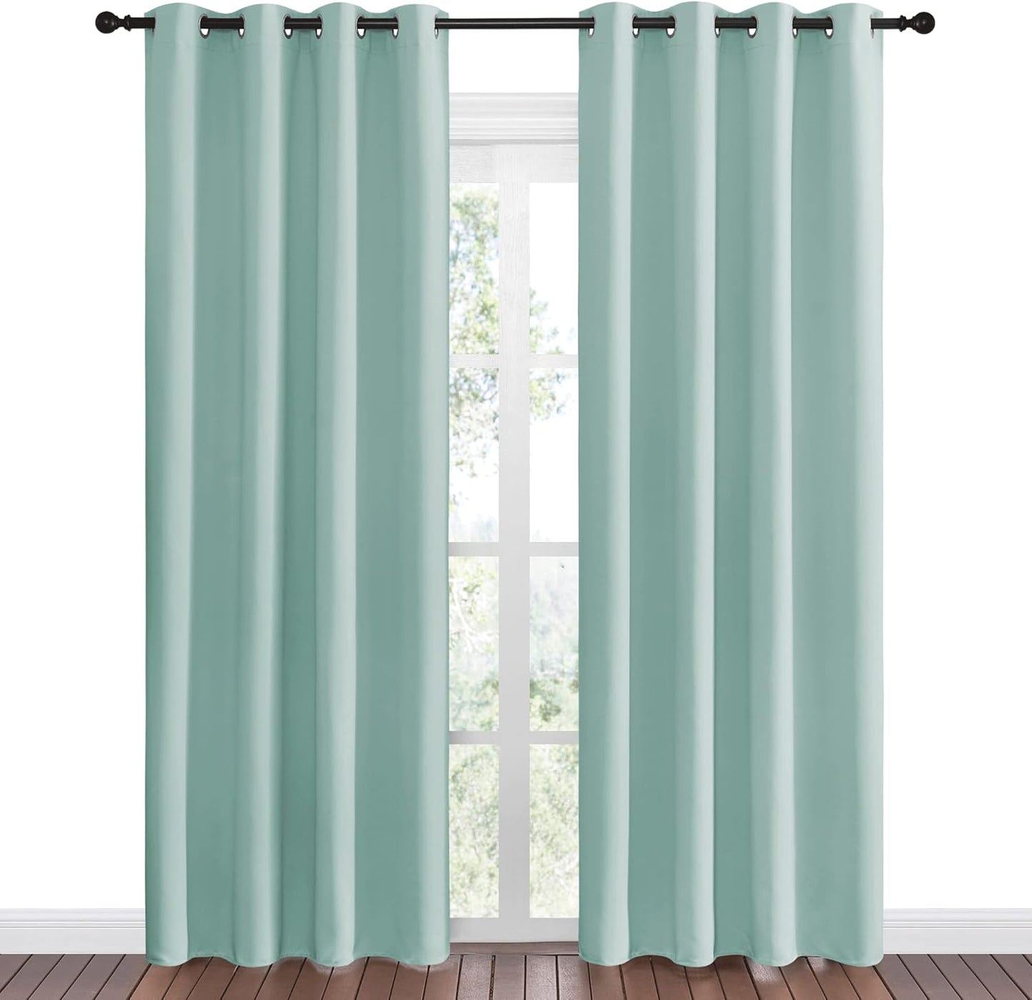 NICETOWN Halloween Pitch Black Solid Thermal Insulated Grommet Blackout Curtains/Drapes for Bedroom Window (2 Panels, 42 inches Wide by 63 inches Long, Black) - Colors A