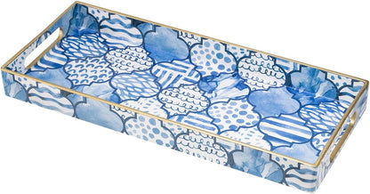 MAONAME White Decorative Tray, Plastic Serving Tray with Handles, Rectangular Moroccan Trays, Long Narrow Trays for Bathroom, Kitchen Counter, 13.8" X 6" X 1.57"