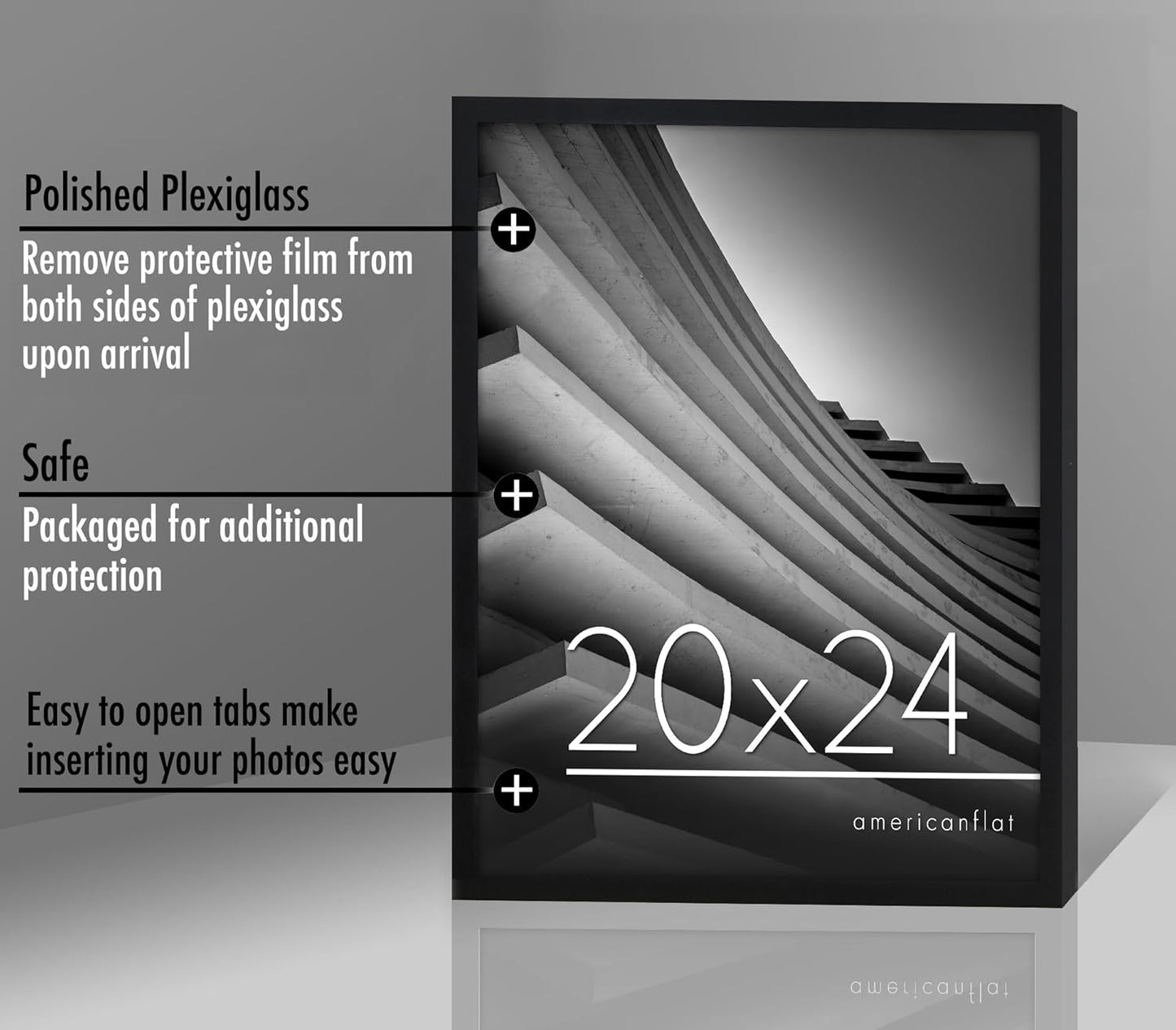 Americanflat 24x36 Poster Frame with Polished Plexiglass - Streamline Collection - Thin Border Picture Frame for Wall Display - Hanging Hardware Included - Black - Colors A