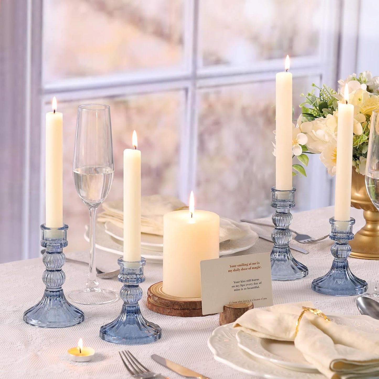 DARJEN 6Pcs Gold Candlestick Holders Set - 4" H & 5" H Striped Taper Candle Holders Bulk, Glass Candle Holders for Wedding, Festival, Party, Table Centerpiece, Gifts
