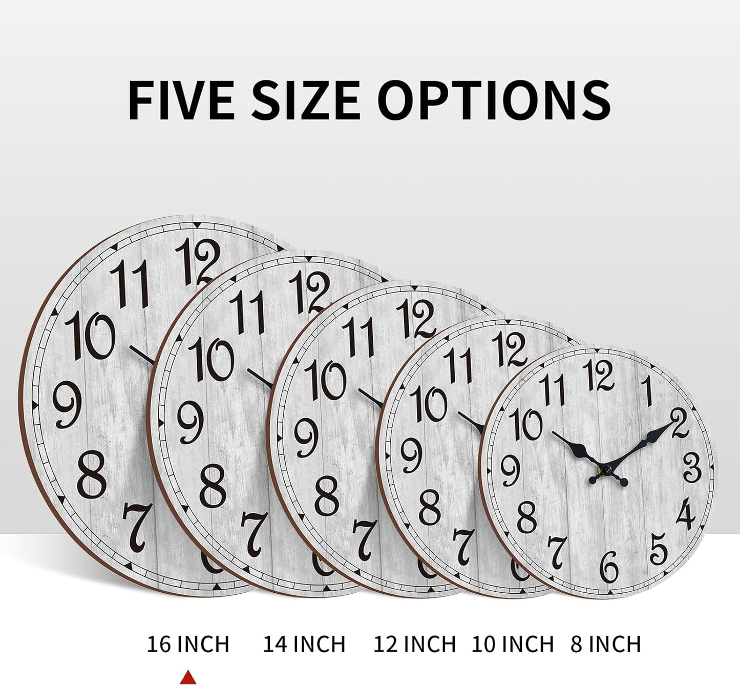 Wall Clock, Rustic Wall Clocks Battery Operated Silent Non Ticking, Country Round Wooden Clocks Farmhous Wall Decorative for Kitchen, Bathroom, Living Room (Gray 8 Inch)
