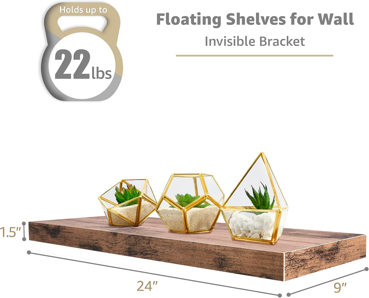 Sorbus Floating Shelves for Wall - 24" Bathroom Shelves, Wall Decor for Bedroom, Kitchen, Living Room, Home Decor & Book Storage - Mounted Floating Shelf with Invisible Brackets (White, 2 Pack)
