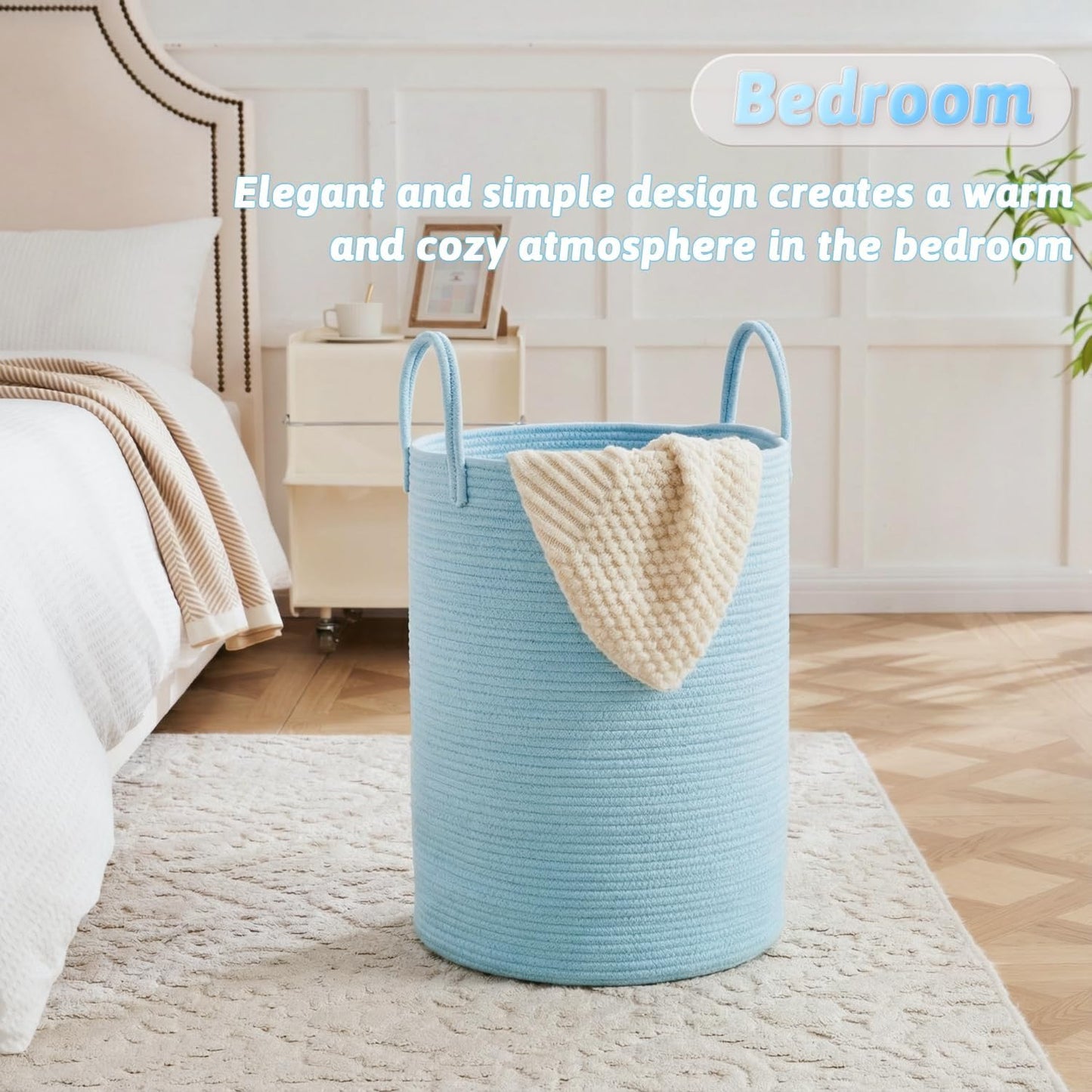 Artfeel Laundry Basket,Woven Cotton Rope Laundry Hamper,60L for Decor Storage of Dirty Clothes,Toys and Blankets in Bathroom,Baby Room and Living Room