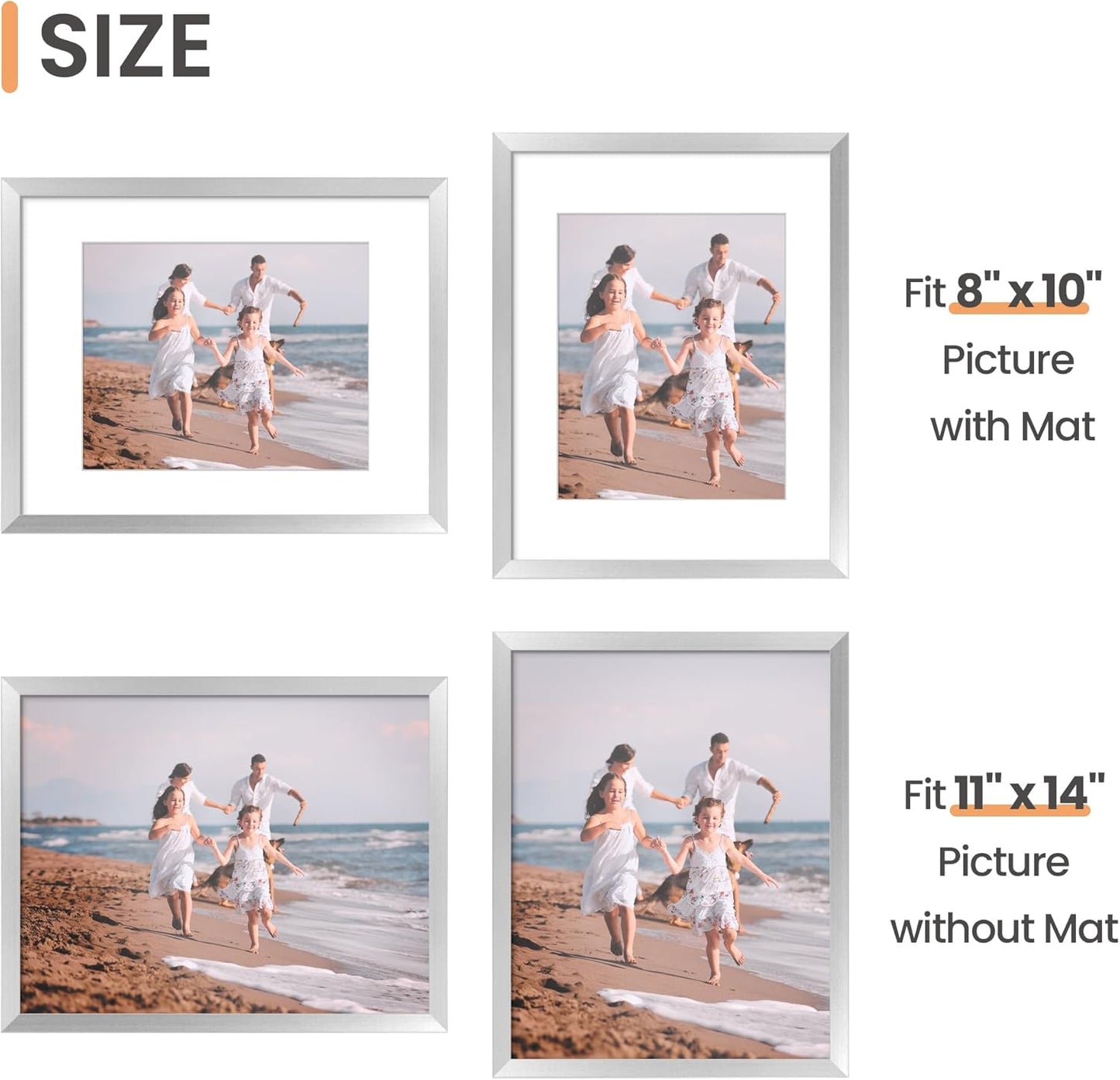 upsimples 11x14 Picture Frame Set of 5, Display Pictures 8x10 with Mat or 11x14 Without Mat, Wall Gallery Photo Frames, Black