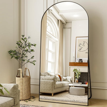XRAMFY 56"x21" Arched Full Length Mirror Floor Mirrors with Aluminum Alloy Frame Free-Standing Wall Mounted Floor Mirrors or Large Dressing Mirror, Black Mirror Full Length