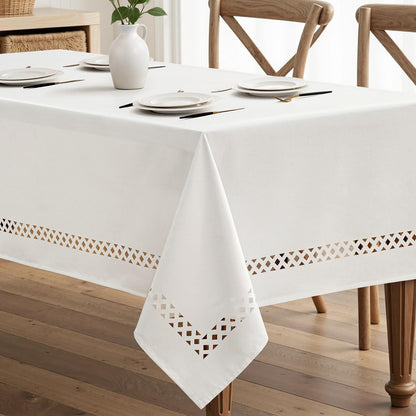 MIULEE Beige Rectangle Linen Polyester Tablecloth with Decorative Cutouts Spring Waterproof Stain Resistant & Shrink-Proof Table Cloth 52x70 inch Farmhouse Style for Dining Wedding and Outdoor