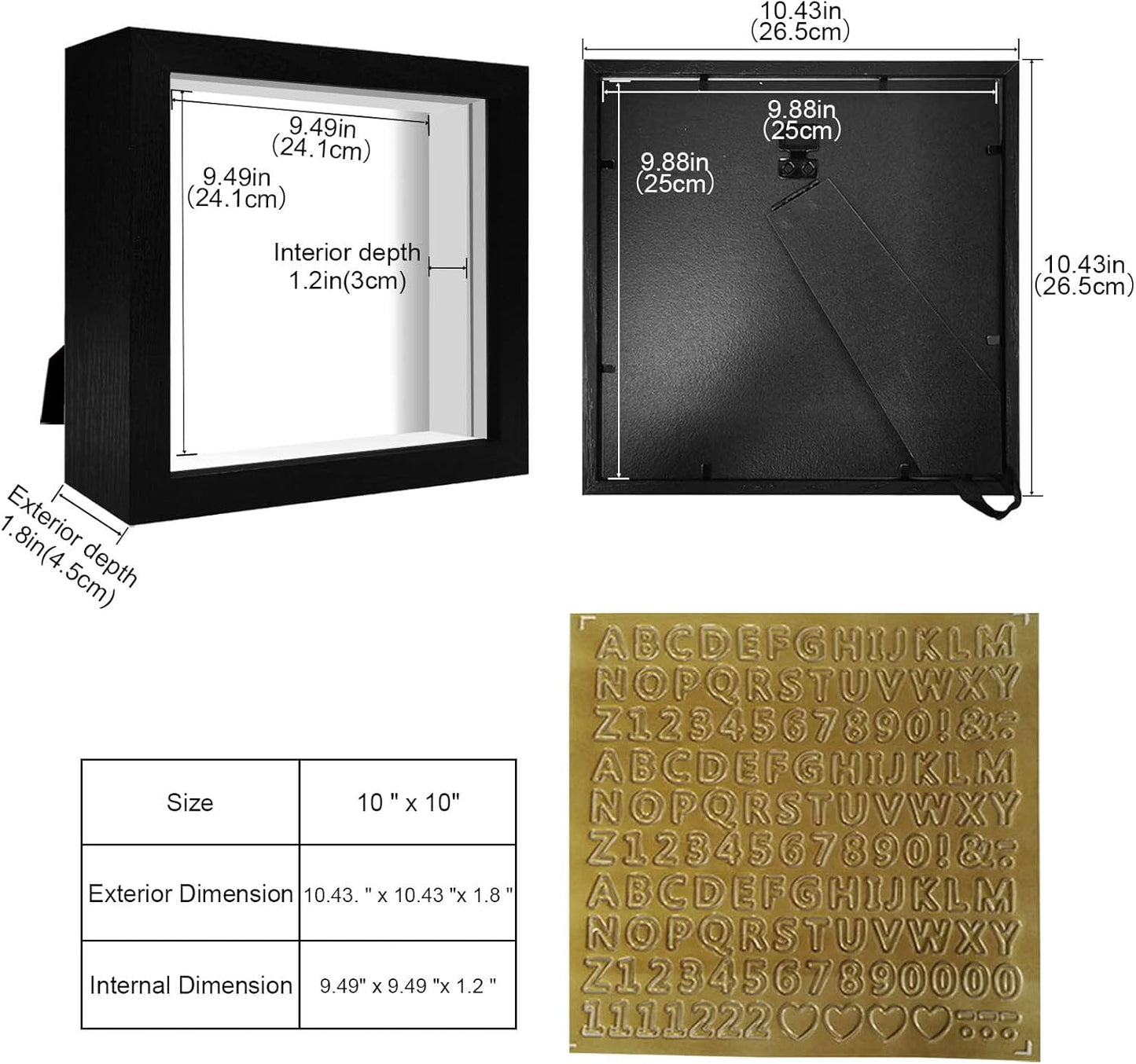 8x8 Shadow Box Frame Display Case with Letter Stickers, 3D Picture Frame, Display Case Box for Memorabilia, Baby Items, Wedding Memories, Crafts, Tickets and Photos (White, 8x8)