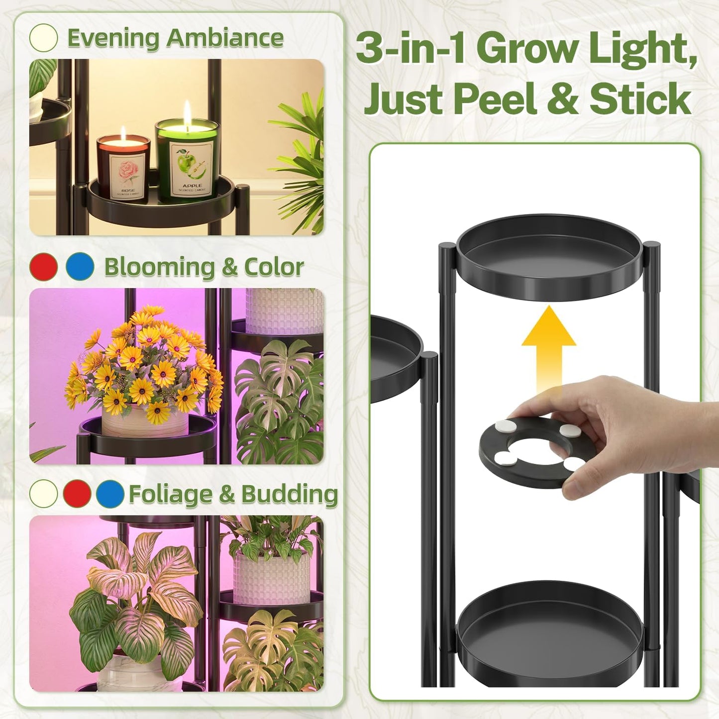 iDavosic.ly Plant Stand Indoor Outdoor, 5 Tier Corner Metal Flower Display Holder Shelf, Folding Tall Orchid Rack for Patio Balcony Porch Garden Living Room House, Black