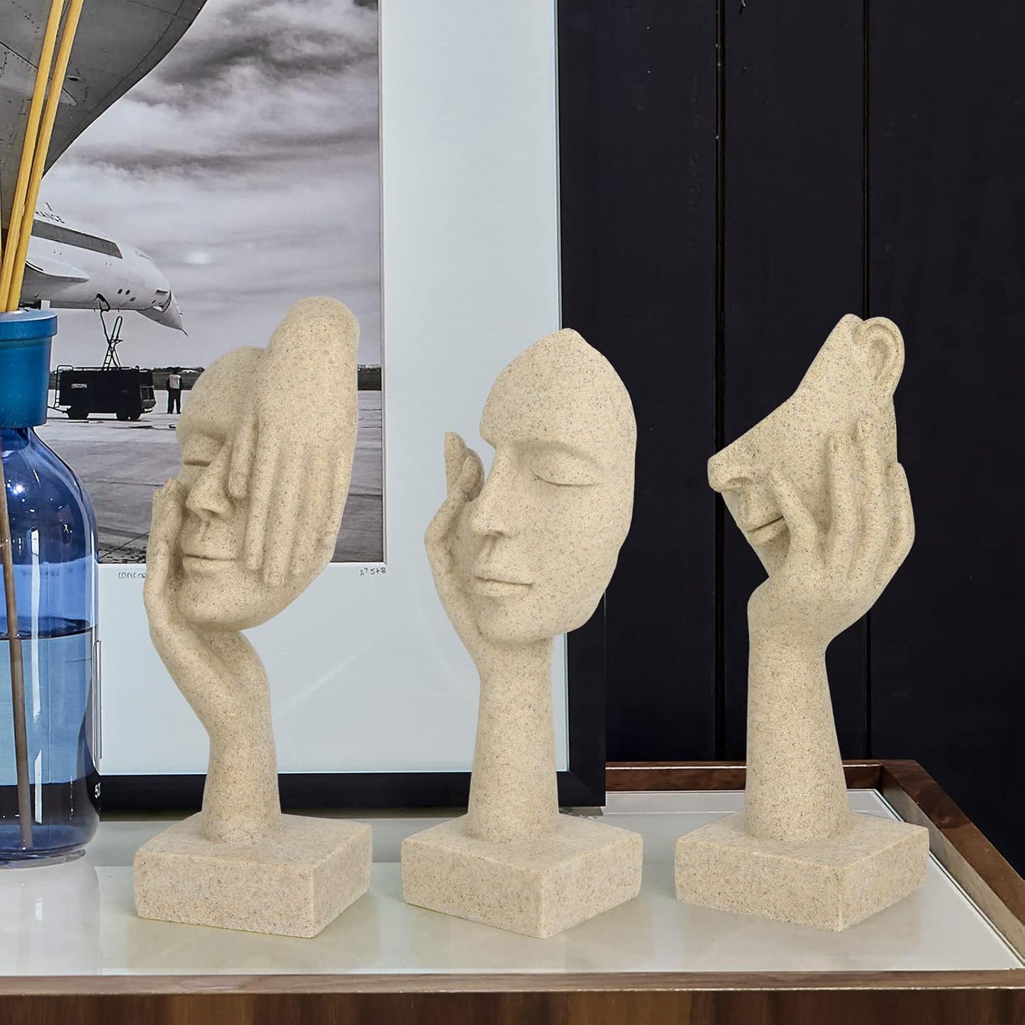 3 Pcs Thinker Statue,Modern Home Resin Sculptures,Collectible Figurines for Home Office Bookshelf Desktop Decor(Black)
