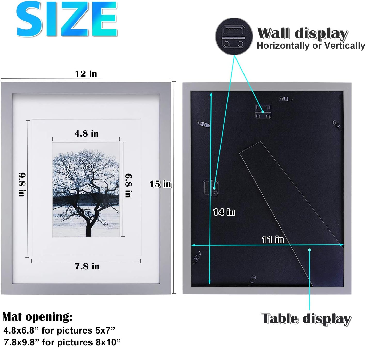 Egofine 12x16 Picture Frame Black, Covered by Plexiglass Made of Solid Wood, Display Pictures 9x12 and 11x14 with Mat or 12x16 Without Mat, for Wall Mounting Photo Frame - Colors A