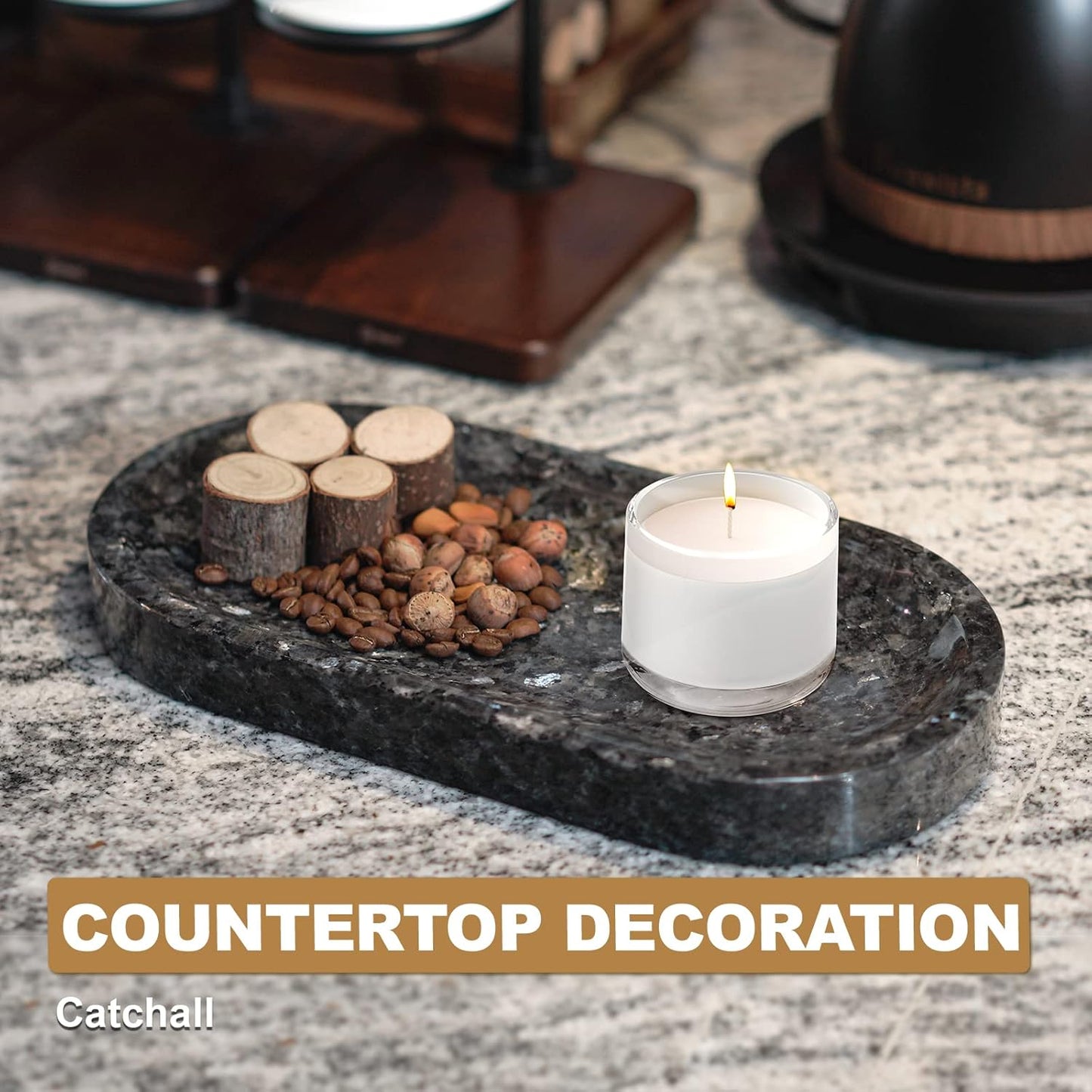 Koville Italian Travertine Tray, 12"x6" Vanity Decorative Marble Tray for Countertop, Catchall Tray for Perfume, Candles, Jewelry Dish Tray