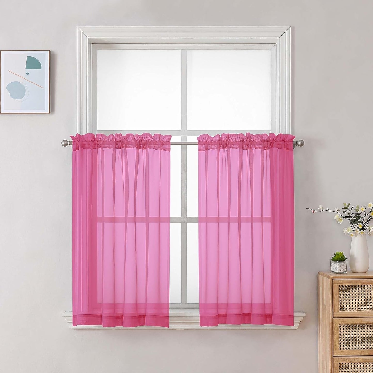 Chyhomenyc Sheer White Valances for Windows 2 Pack, Small Window Curtains for Living Room Bathroom Cafe Laundry Basement, Modern Top Dual Rod Pocket Voile Curtain, 42W x 14L inches, White - Colors A