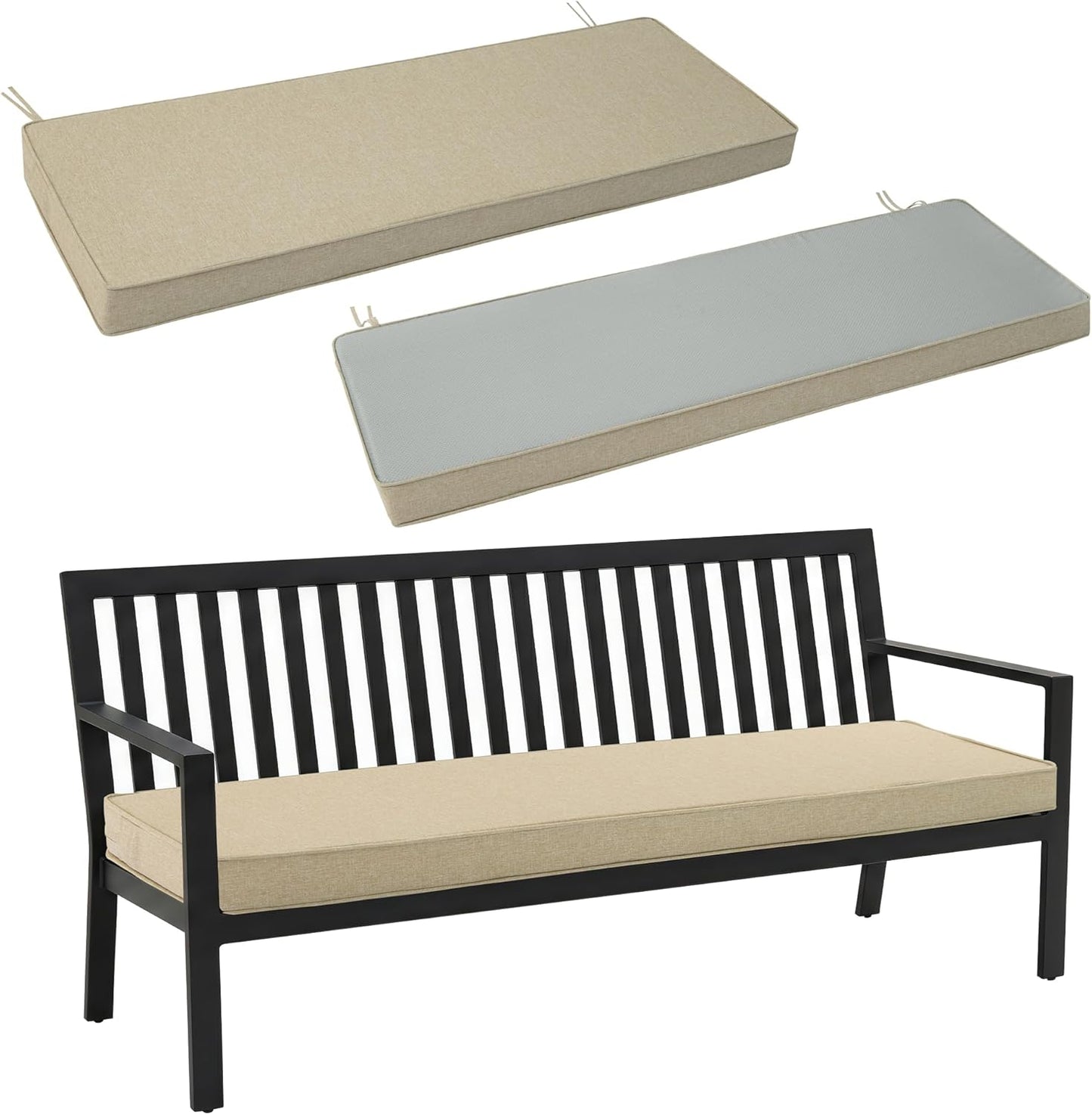 Outdoor Bench Cushion, Water-Resistant & Fade-Resistant, Porch Swing Cushions with Ties, Patio Furniture Seat Pads for Garden Loveseat Settee, Removable Cover Non-Slip Bottom, 48 x 16 Inch, Natural
