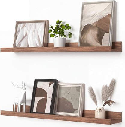 Heimlove Picture Ledge Shelf, Floating Shelves Set of 2, 24 Inches Picture Shelf for Wall with Ledge, Kids Bookshelf Wall Mounted for Living Room Bedroom Decor Books Photo Frames - White