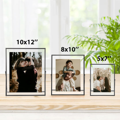 Qiannhee 8x10 Floating Frames Set of 2, Double Glass Desktop Picture Frames, Holds Multiple Photo Sizes, Photo Frame with Metal Stand