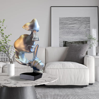 aboxoo Thinker Statue, Silence is Gold Abstract Art Figurine,Modern Home Resin Sculptures Decorative Objects,Table Top Decor for Livingroom Home Decor,Office Study Sculpture,Shh mask Statue(Gold)