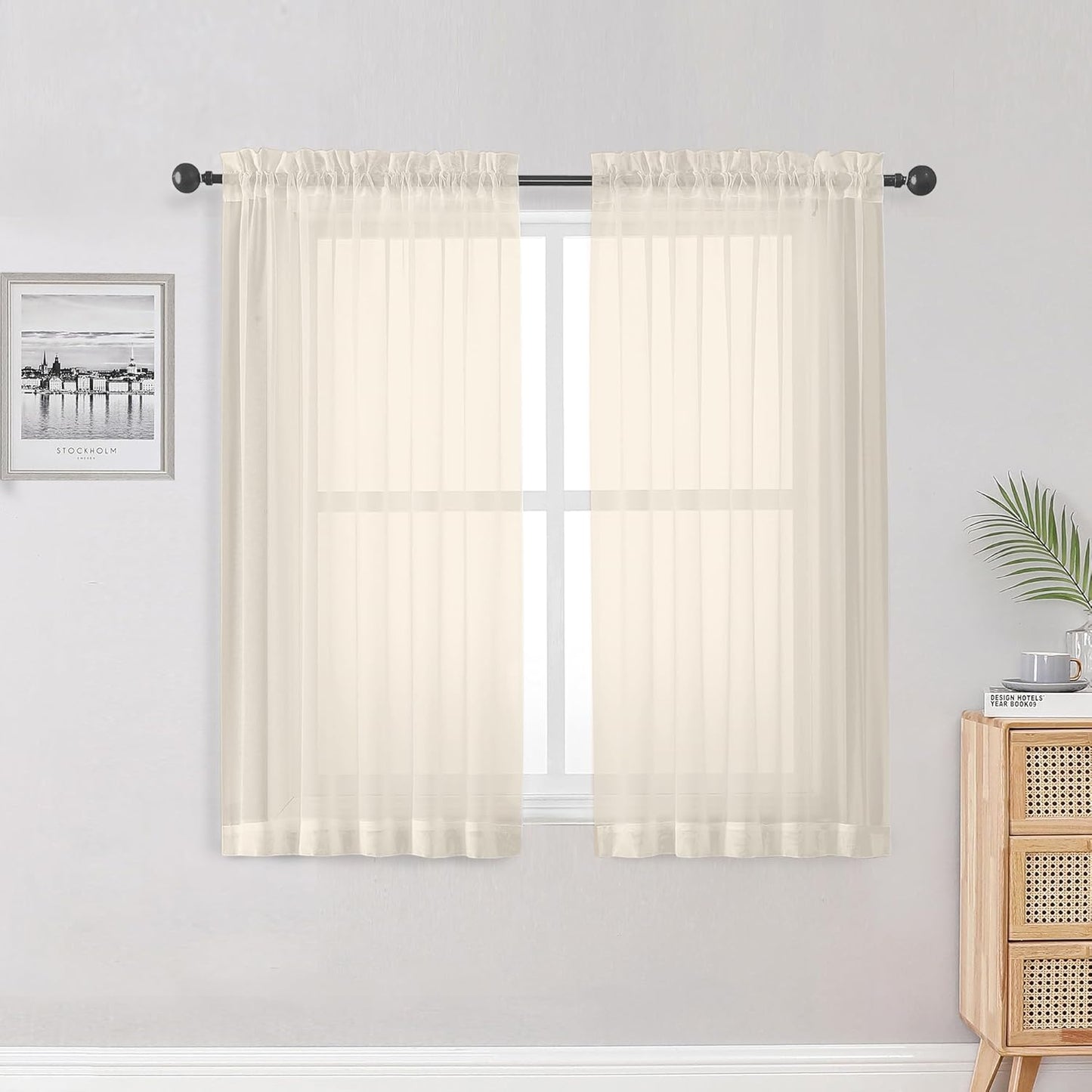 OWENIE Sheer Curtains 84 inches Long 2 Panels Set for Living Room/Bedroom, Rod Pocket Voile Sheer Panel Drapes, White, 2pcs, Each 42" W x 84" L - Colors B