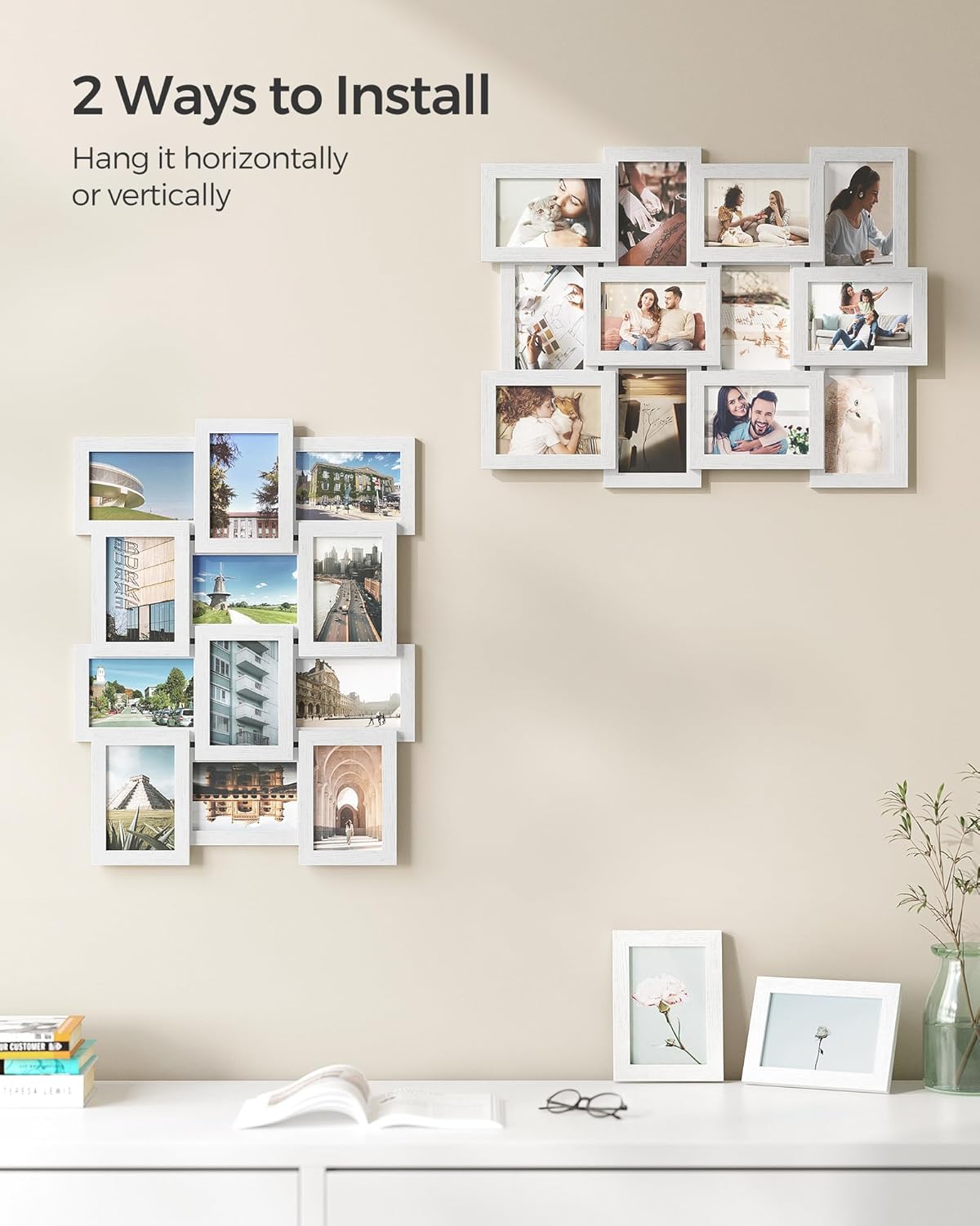 SONGMICS Collage Picture Frames, 4x6 for Wall Decor, Multi Family Photo for Gallery Decor, Hanging Display, Set of 12, Rustic Brown URPF026X01