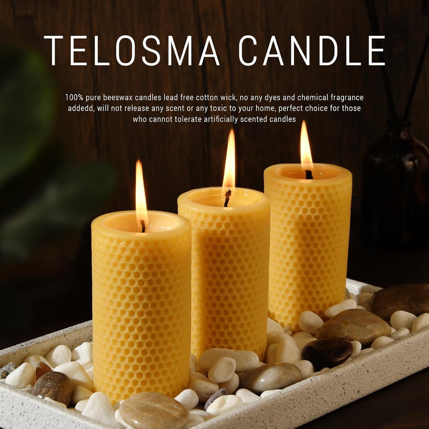 Pure Natural Beeswax Pillar Candles Bulk - Pack of 6 - Honeycomb Surface, No Scent- for Emergency/Prayer/Relax (2inch Diameter, 4 inch Tall - Off White)