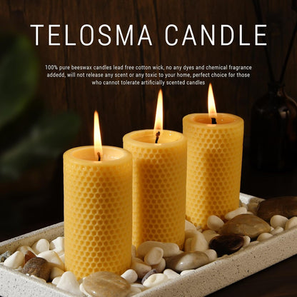 Pure Natural Beeswax Pillar Candles Bulk - Pack of 6 - Honeycomb Surface, No Scent- for Emergency/Prayer/Relax (2inch Diameter, 4 inch Tall - Off White)