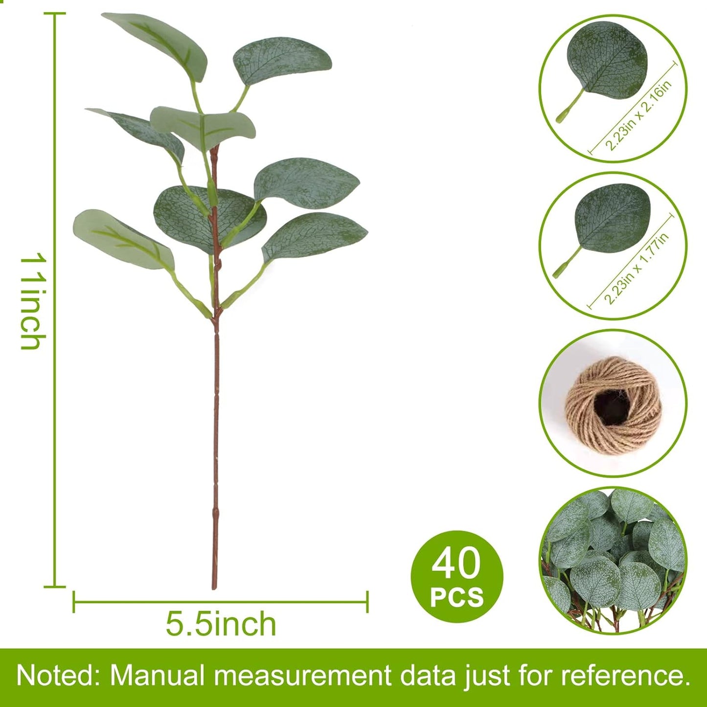 ZeKonan 40 Pcs Artificial Eucalyptus Stem, Fake Silver Dollar Eucalyptus Leaves Stems Bulk Real Touch Faux Leaf Branches for DIY Bouquets Floral Arrangement Wedding Home Decor