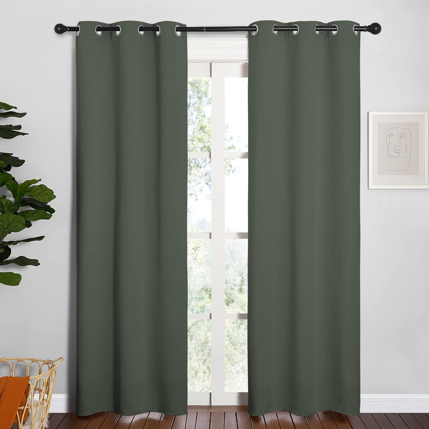NICETOWN Halloween Pitch Black Solid Thermal Insulated Grommet Blackout Curtains/Drapes for Bedroom Window (2 Panels, 42 inches Wide by 63 inches Long, Black) - Colors C