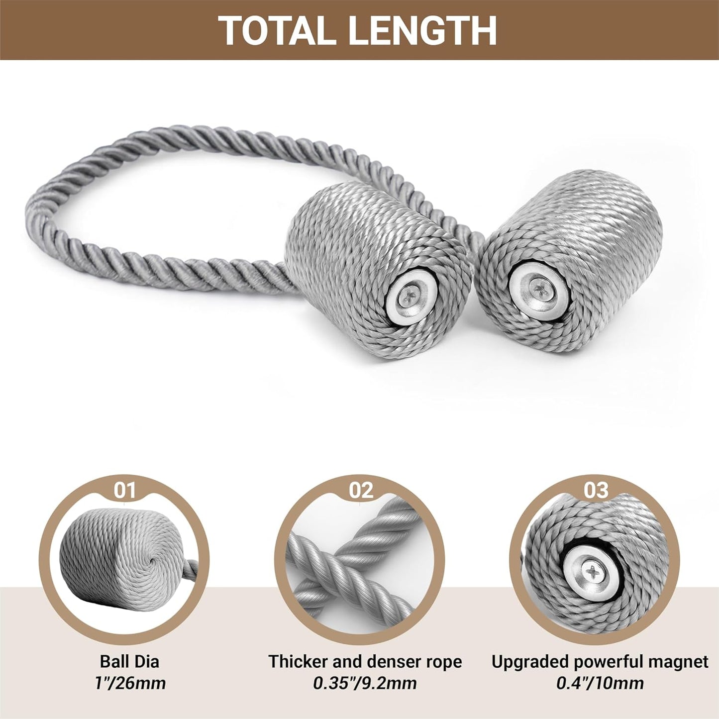 Hion Magnetic Curtain Tiebacks Black 2pcs, Curtain Tiebacks Buckles Holdbacks Holders Hooks Clip for Home Outdoor Bedroom Office Decorative Curtain