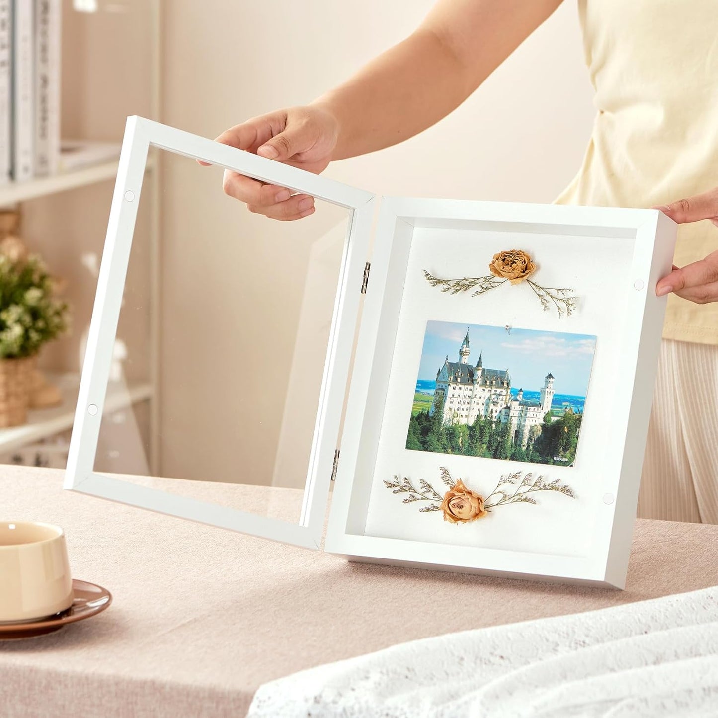 8x10 Deep Shadow Box Picture Frame Display Case with Linen Back and Stand,Real Glass Black Shadow Memory Box Frame 8x10 for Flower Baby Pet Wedding Photo Art Craft Memorial Wall Decor Gift