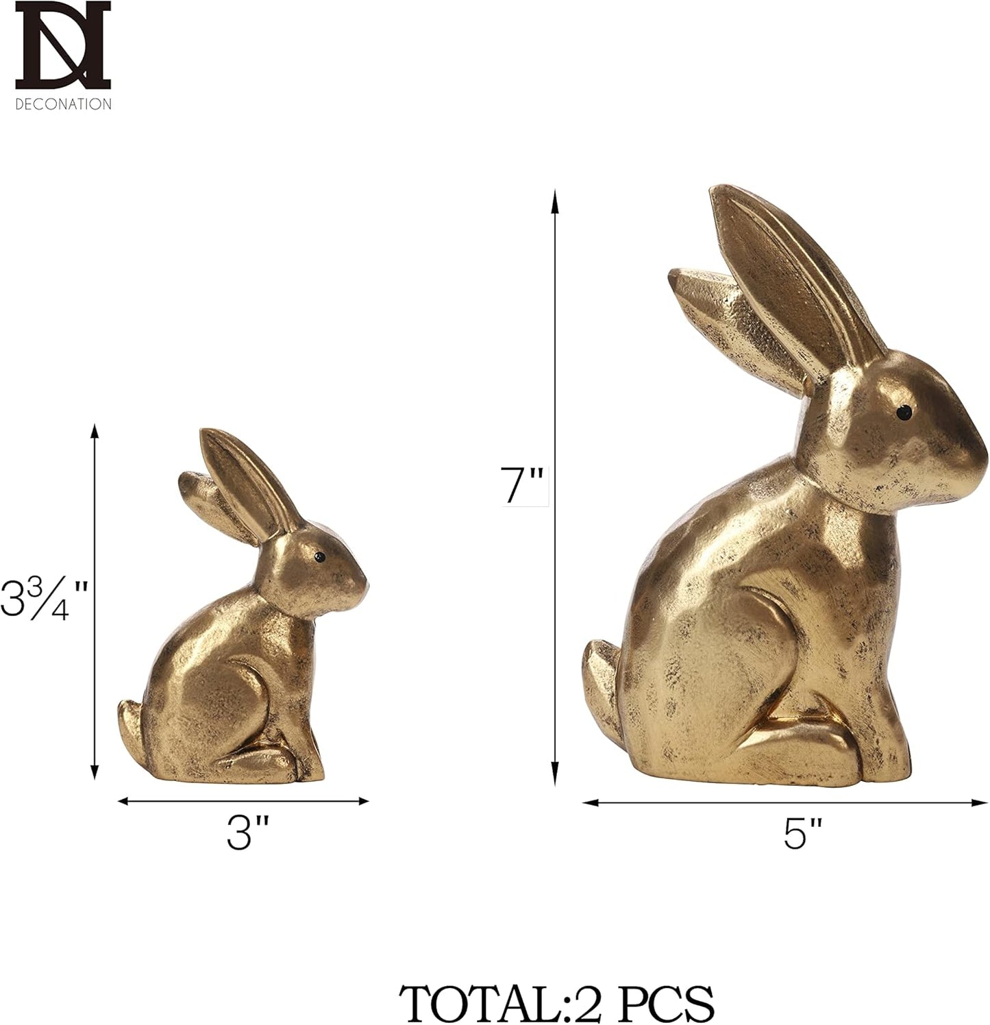 DN DECONATION Golden Polyresin Bunny Decor Rabbit Figurines, Easter Bunny Statue Set of 3 for Spring Tabletop Decor
