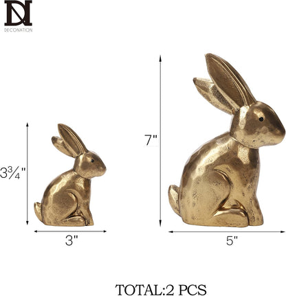 DN DECONATION Golden Polyresin Bunny Decor Rabbit Figurines, Easter Bunny Statue Set of 3 for Spring Tabletop Decor