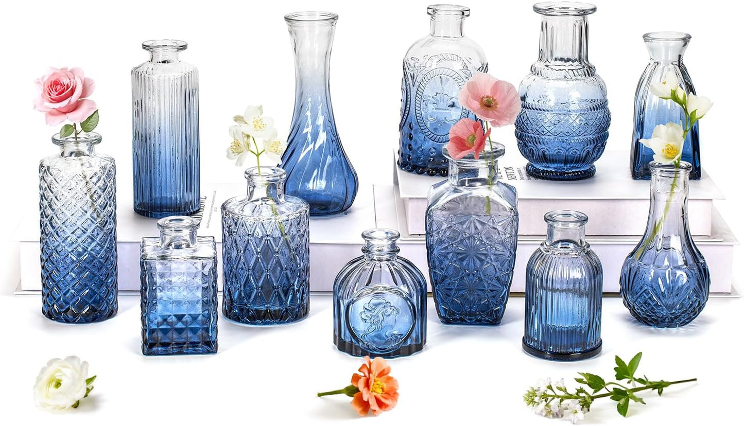Clear Glass Bud Vase Set of 12 Pcs,Small Bud Vases in Bulk,Glass Crystal Flower Vases Table Centerpieces for Party Event Wedding Decor Baby Shower Decorations (Clear, 12 Pcs)