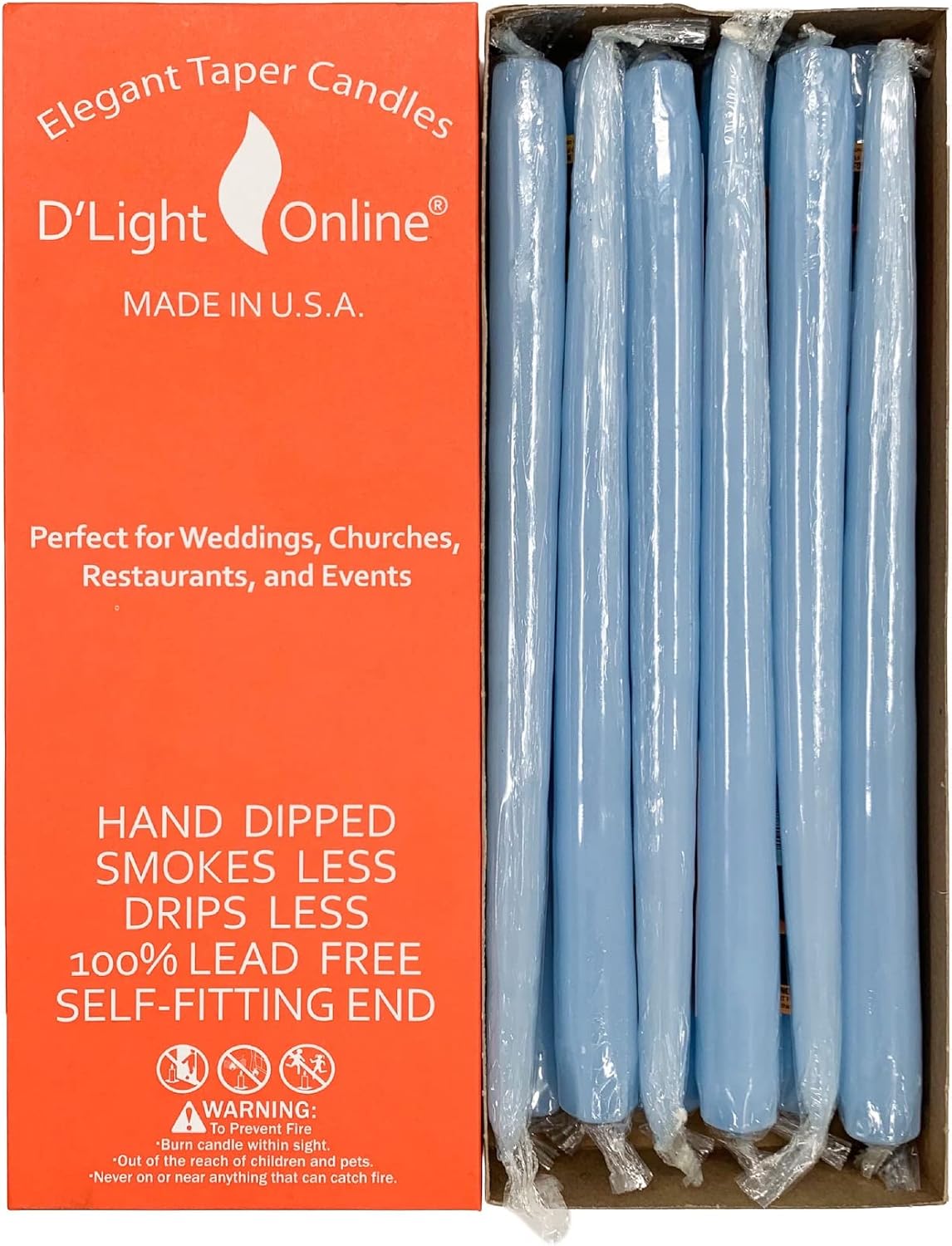 D'light Online White Taper Candles, 10 Inch Premium Quality Candles Hand-Dipped Tapered Candles, Dripless, Smokeless and Unwrapped Bulk Pack for Events - Set of 12 (10 Inch, White)