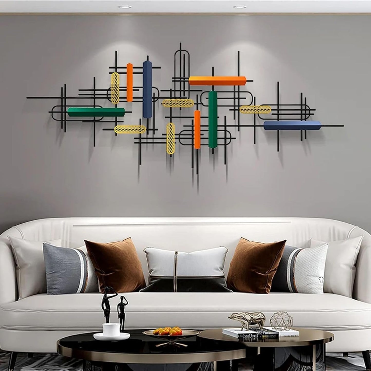 homary Large Metal Wall Art – 47.2" Modern 3D Abstract Geometric Overlapping Design, Iron Wall Decor for Living Room, Dining Room, Office