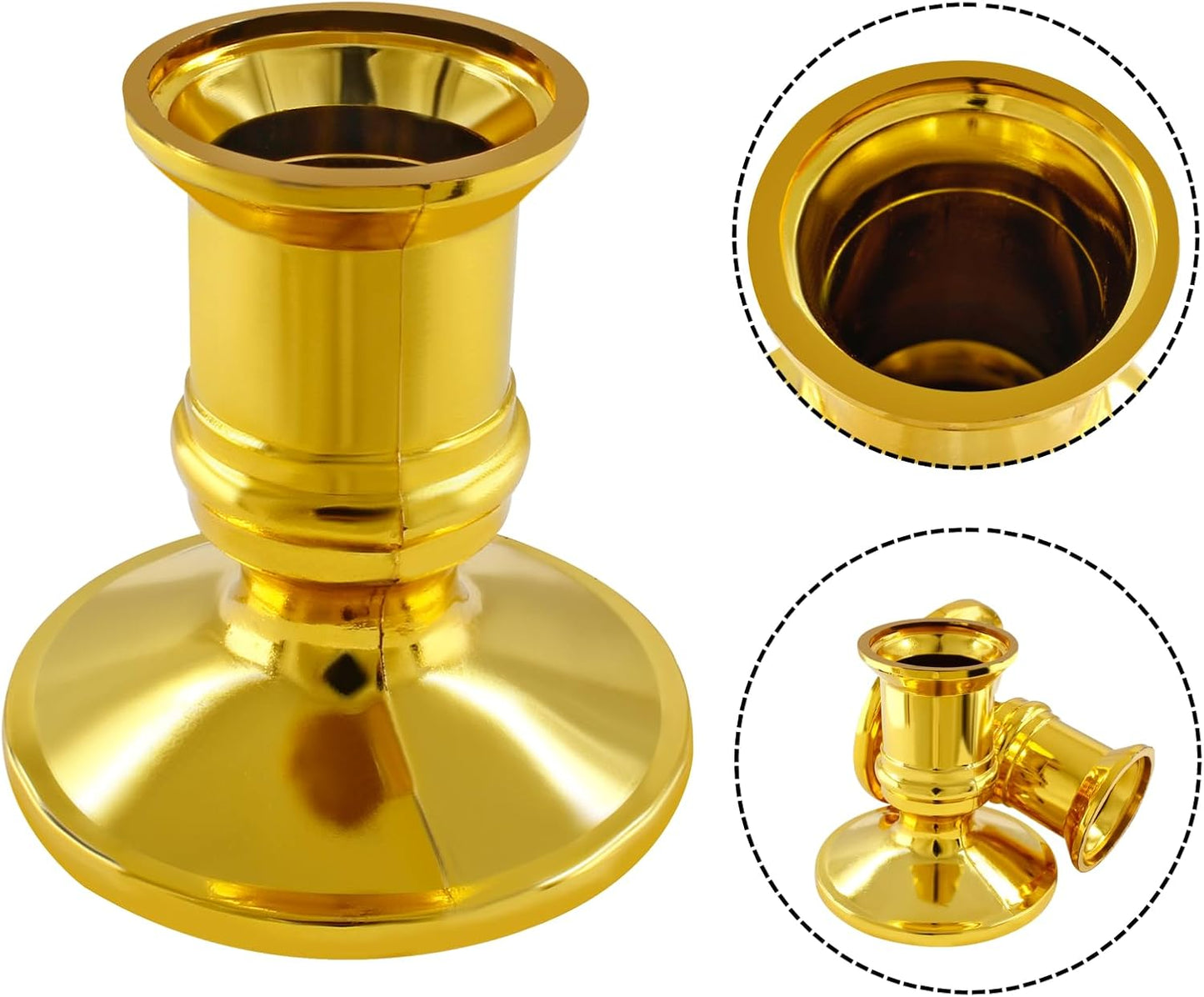 Waziaqoc 24Pcs Gold Taper Candle Holders, Plastic Candlestick Holders Only for Flameless LED Candle Decorative Pillar Candle Holder for Christmas Wedding Anniversary Dinner Party