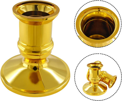 Waziaqoc 24Pcs Gold Taper Candle Holders, Plastic Candlestick Holders Only for Flameless LED Candle Decorative Pillar Candle Holder for Christmas Wedding Anniversary Dinner Party