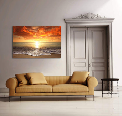Baisuart S02250 Canvas Prints Wall Art Beach Sunset Ocean Waves Nature Pictures Stretched Canvas Wooden Framed for living Room Bedroom and Office
