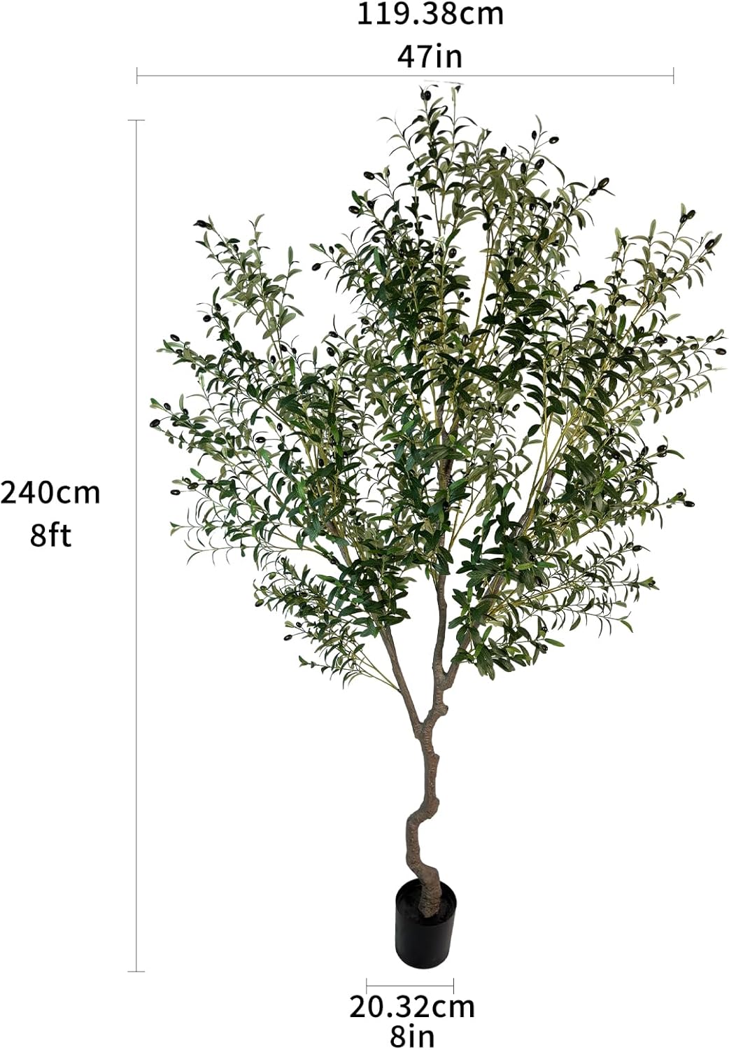 AfanD Artificial Tree Faux Olive Tree 8ft(92in,3200leaves) Tall Fake Olive Plant in Pot Fake Silk Tree Faux Plants Indoor