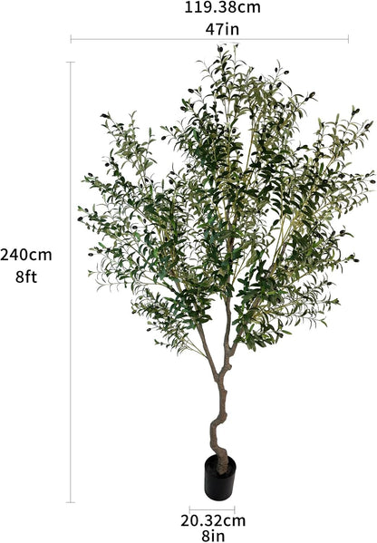 AfanD Artificial Tree Faux Olive Tree 8ft(92in,3200leaves) Tall Fake Olive Plant in Pot Fake Silk Tree Faux Plants Indoor