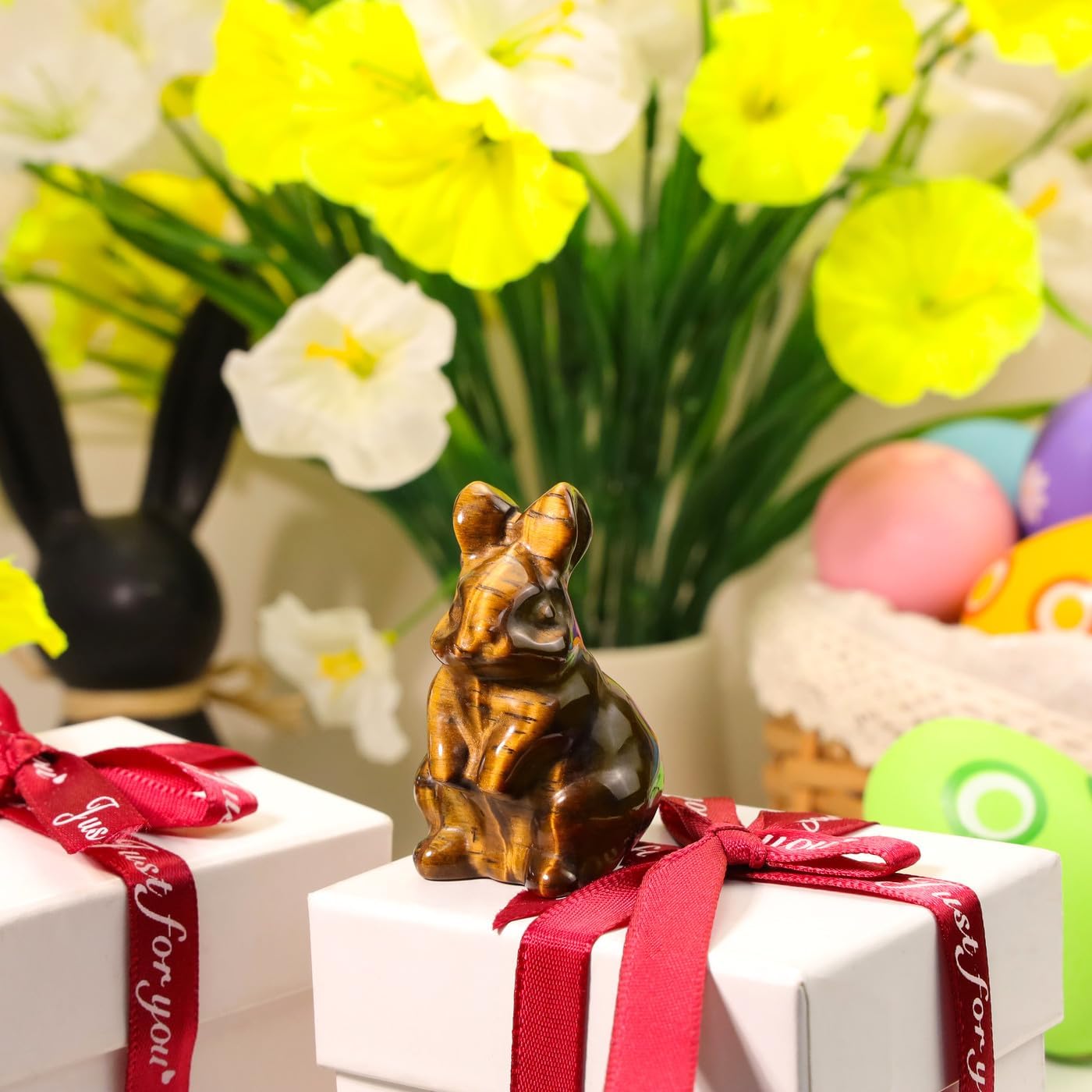 DUQGUHO Bunny Decor Easter Rabbit Decor Crystals Easter Gifts Decoration Bunny Statue Amethyst Crystals Figurines Bunny 1.5’’