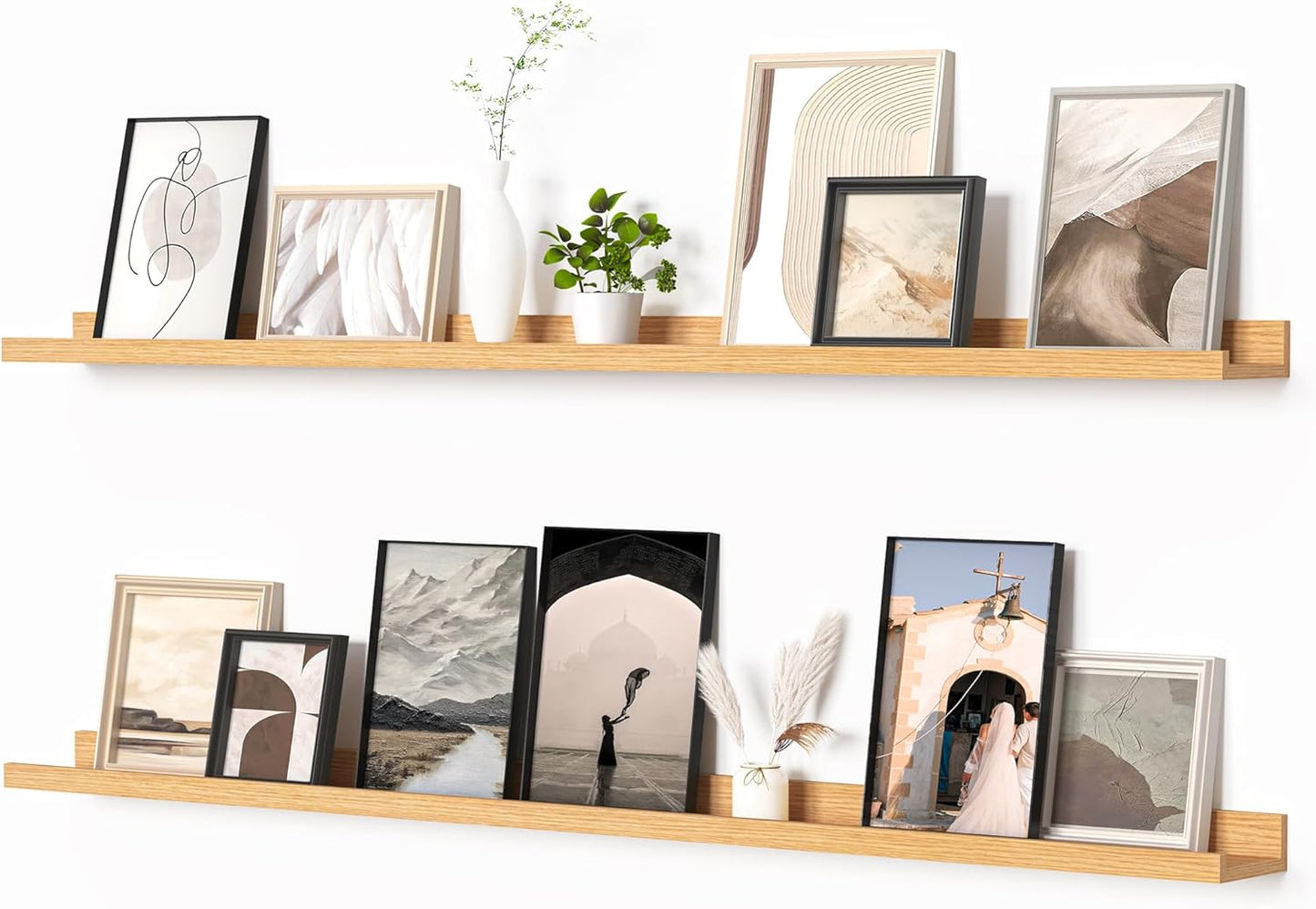 Heimlove Picture Ledge Shelf, Floating Shelves Set of 2, 24 Inches Picture Shelf for Wall with Ledge, Kids Bookshelf Wall Mounted for Living Room Bedroom Decor Books Photo Frames - White