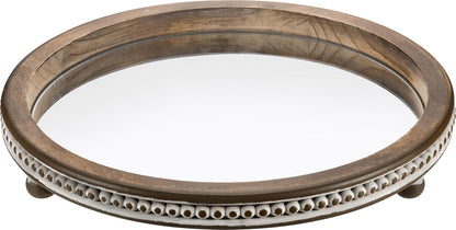 KULEDM Handmade Wooden Decorative Tray, Small Beaded Coffee Table Tray Decor, Sage Round Serving Tray for Coffee Table, Dining Room Table Entryway and Living Room Table