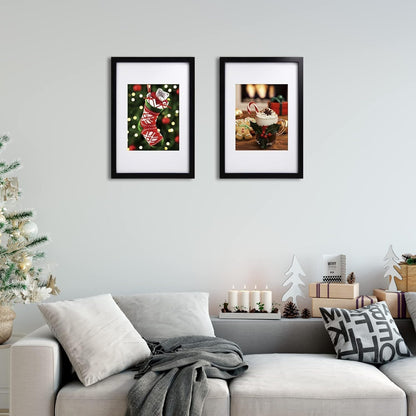 Egofine 12x16 Picture Frame Black, Covered by Plexiglass Made of Solid Wood, Display Pictures 9x12 and 11x14 with Mat or 12x16 Without Mat, for Wall Mounting Photo Frame - Colors B